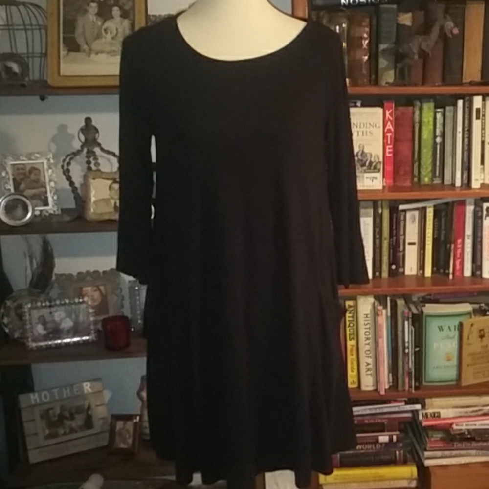 ADRIENNE VITTADINI Black dress 3/4 sleeve 2 pocket